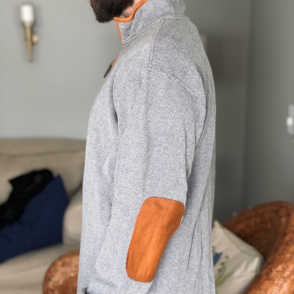 Gray Orvis Pullover w/ Tan Leather Elbow Patches